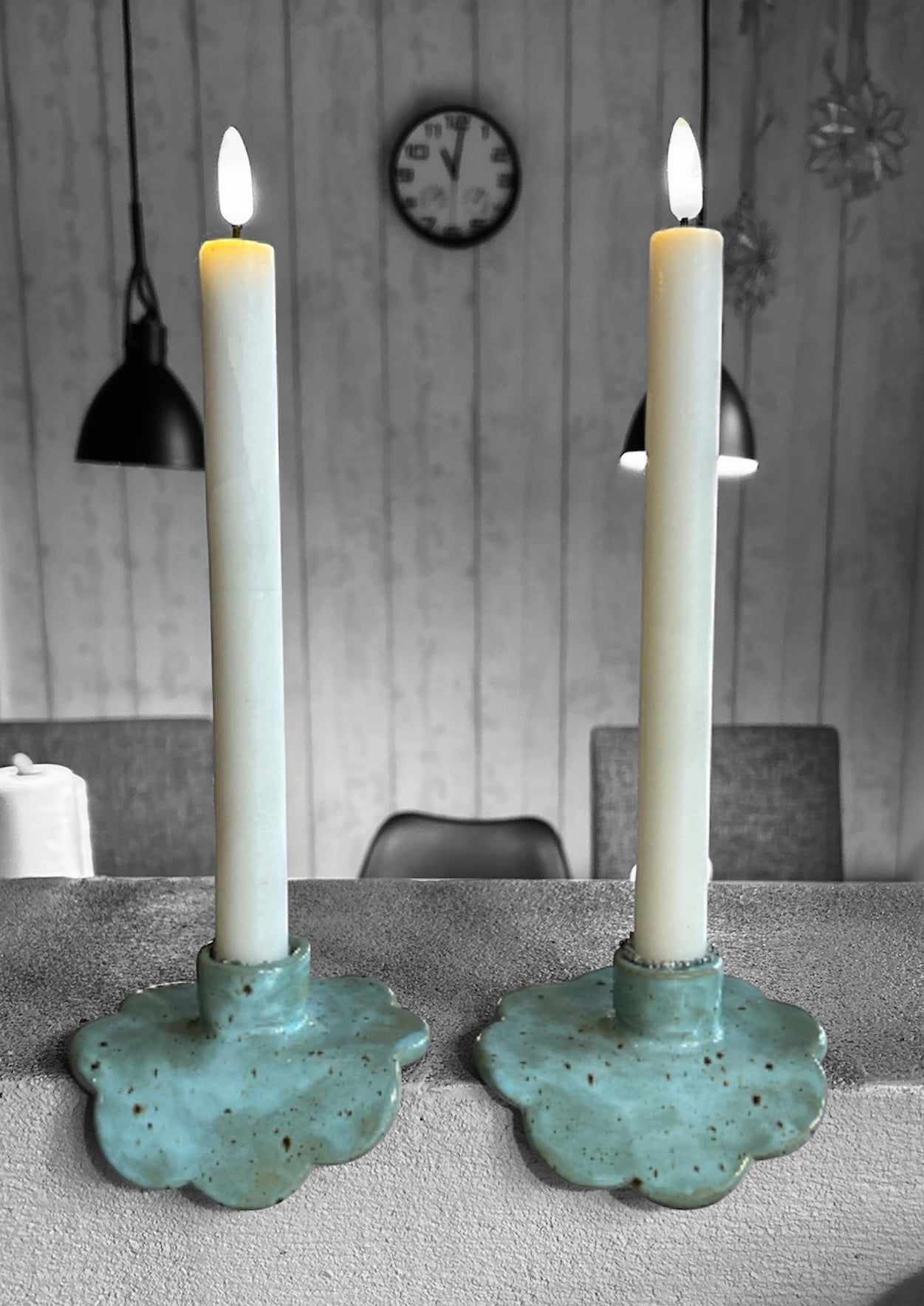 2stk lysestager lavet i stentøj