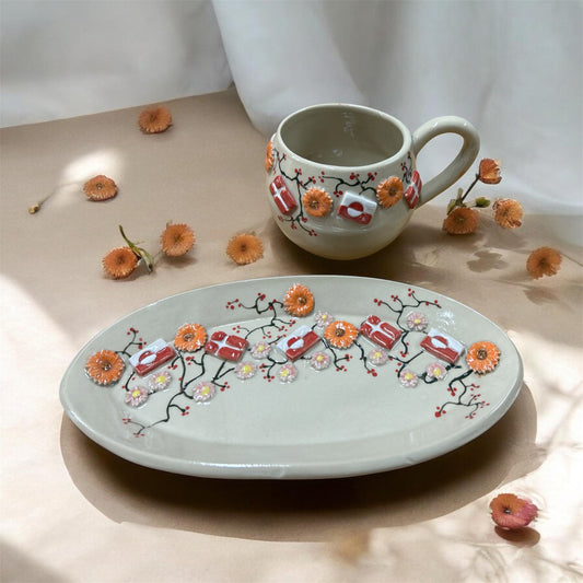 Smukt sæt med grønlandske og danske flag krus og fad