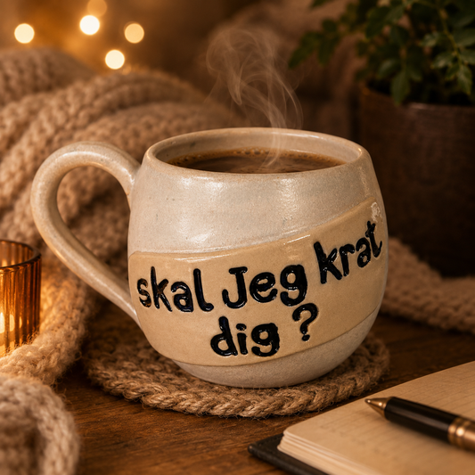 Håndlavet stentøjskrus – “Skal jeg krat dig?” ☕🤎